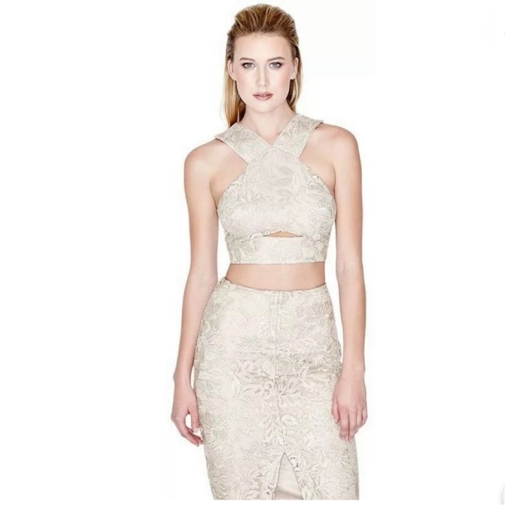 Marciano Antoinette Lace Beige Cropped Halter Top Size 0